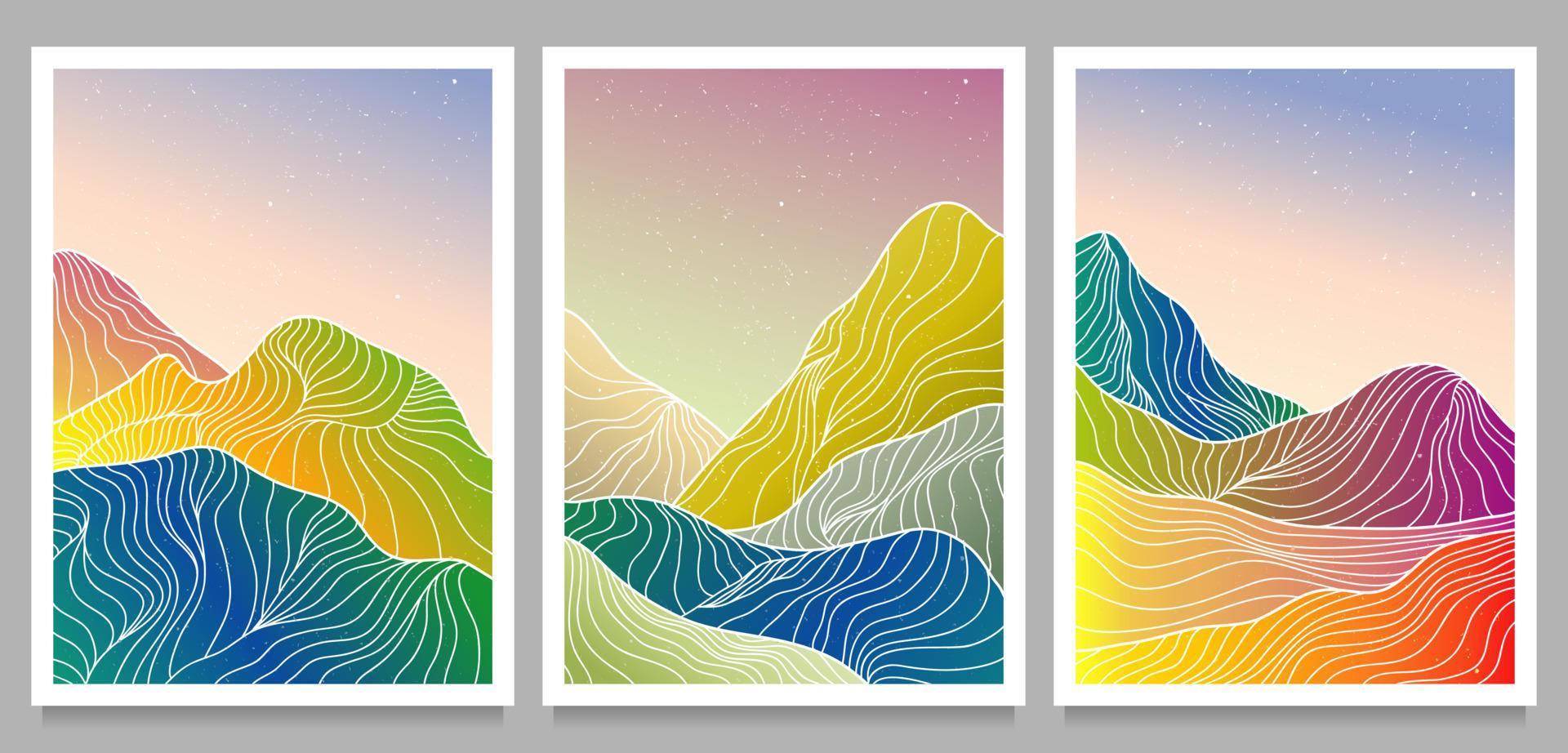 impresión de arte de línea moderna minimalista creativa. abstracto montaña contemporáneo estética fondos paisajes. con montaña, mar, horizonte, ola en el set. ilustraciones vectoriales vector