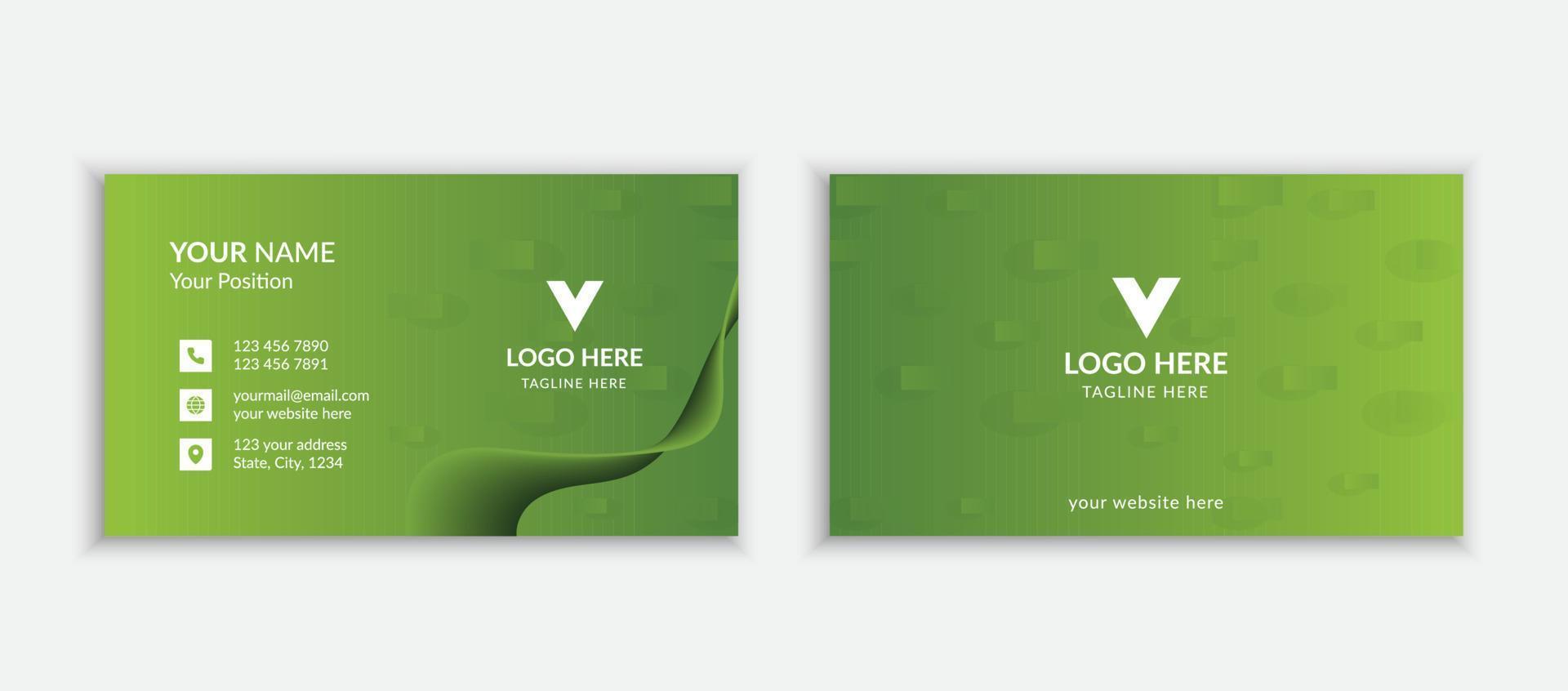 Green color double-sided business card template with Abstract shapes vector