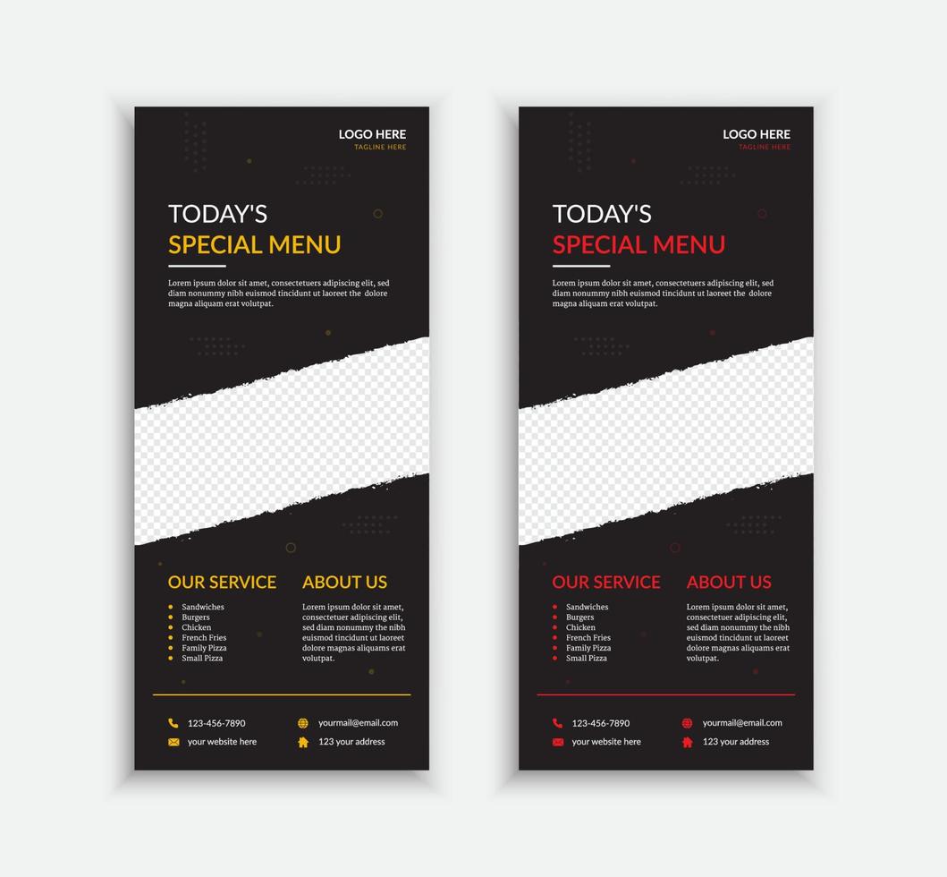 Rack Card Food DL Flyer Template Black Color vector