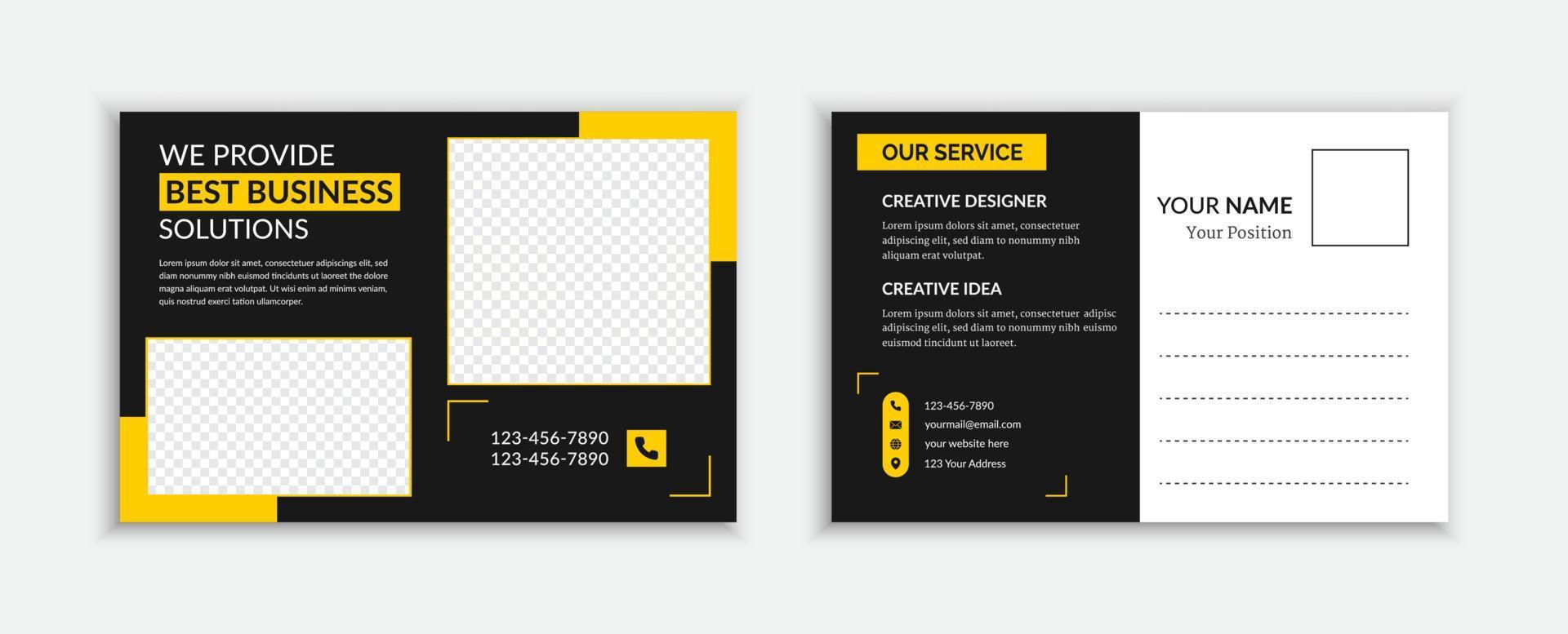 Yellow and black corporate postcard design template vector