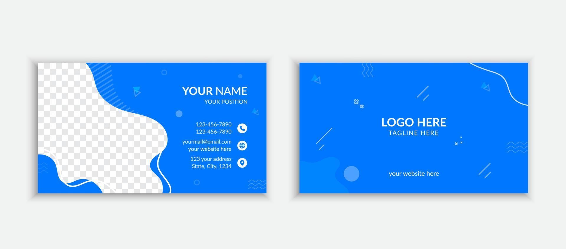 Corporate blue business card template horizontal layout vector
