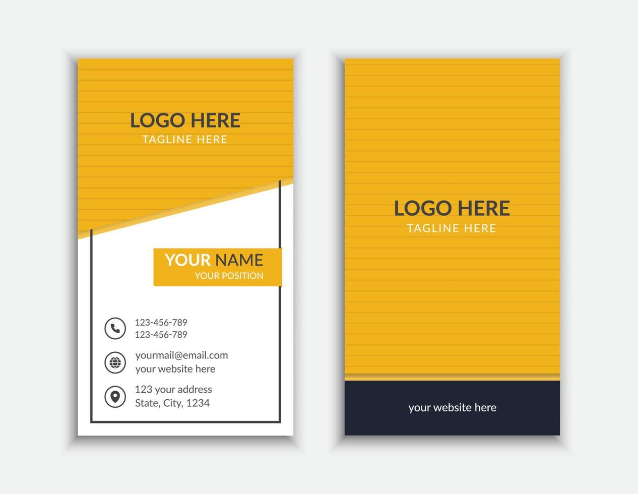 Modern yellow and black vertical business card design template vector