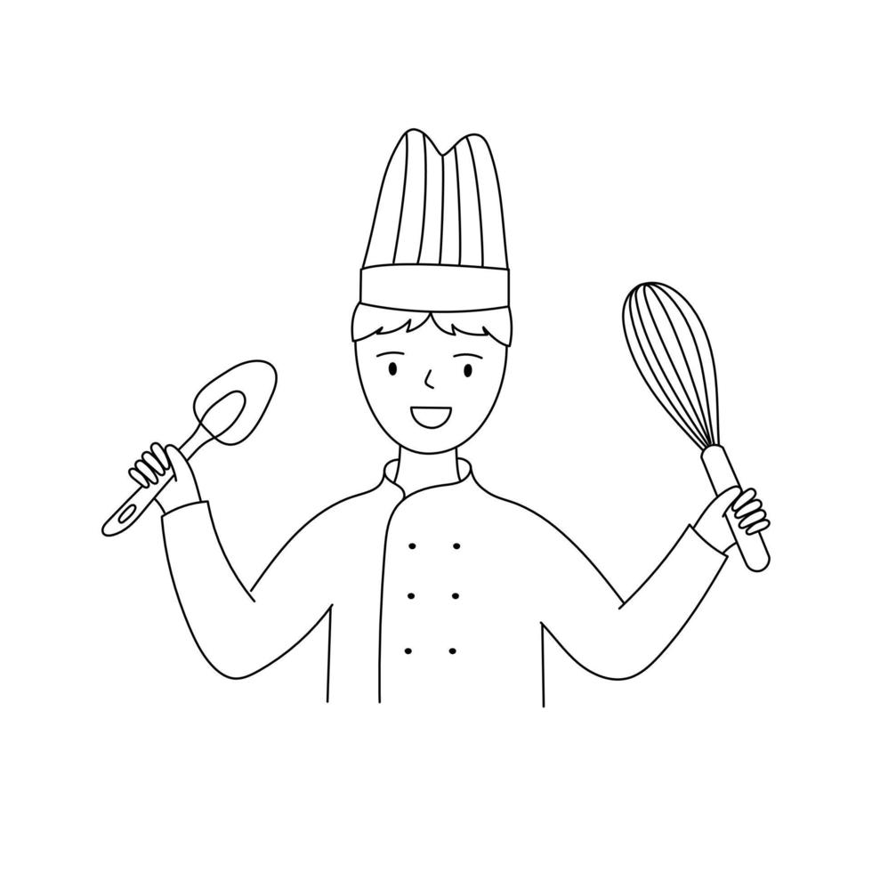 pastelero en la cocina uniforme de un chef. para la panadería, publicidad, sitio web. ilustración vectorial vector