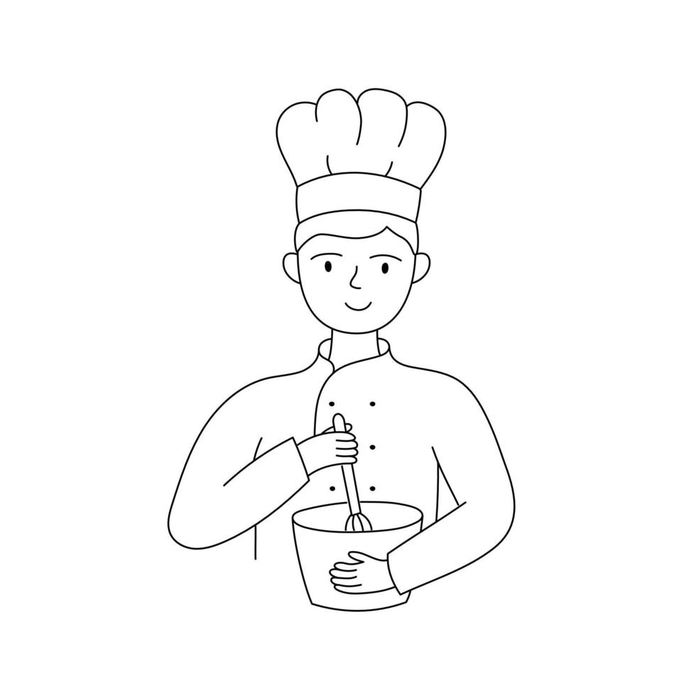 Confectioner in a chef's uniform cooking. For the bakery, advertising, website. Vector illustration.