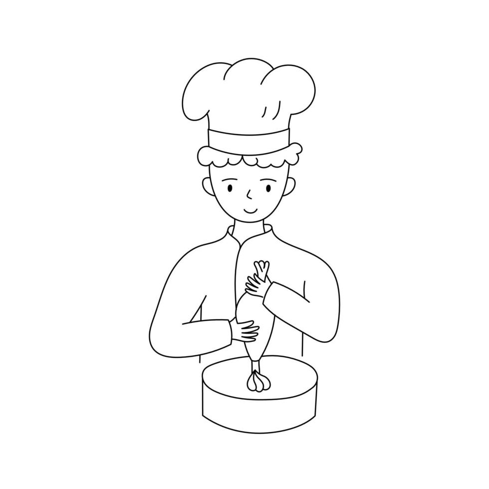 Confectioner in a chef's uniform cooking. For the bakery, advertising, website. Vector illustration.