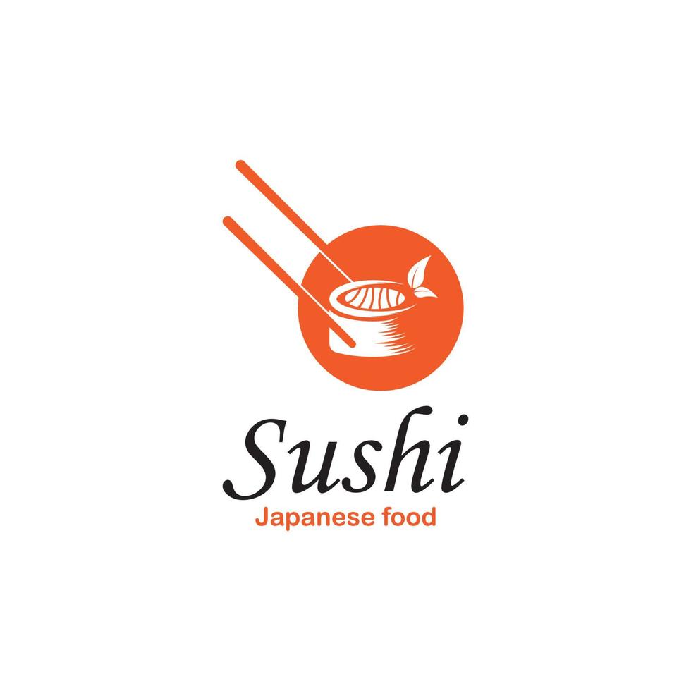 sushi y rollos con barra de palillos o plantilla de logotipo de vector de restaurante.