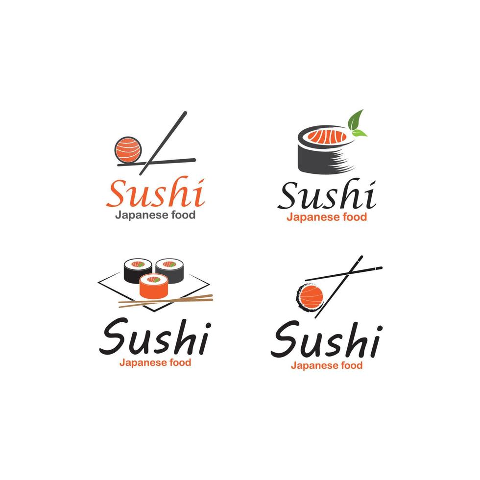 sushi y rollos con barra de palillos o plantilla de logotipo de vector de restaurante.