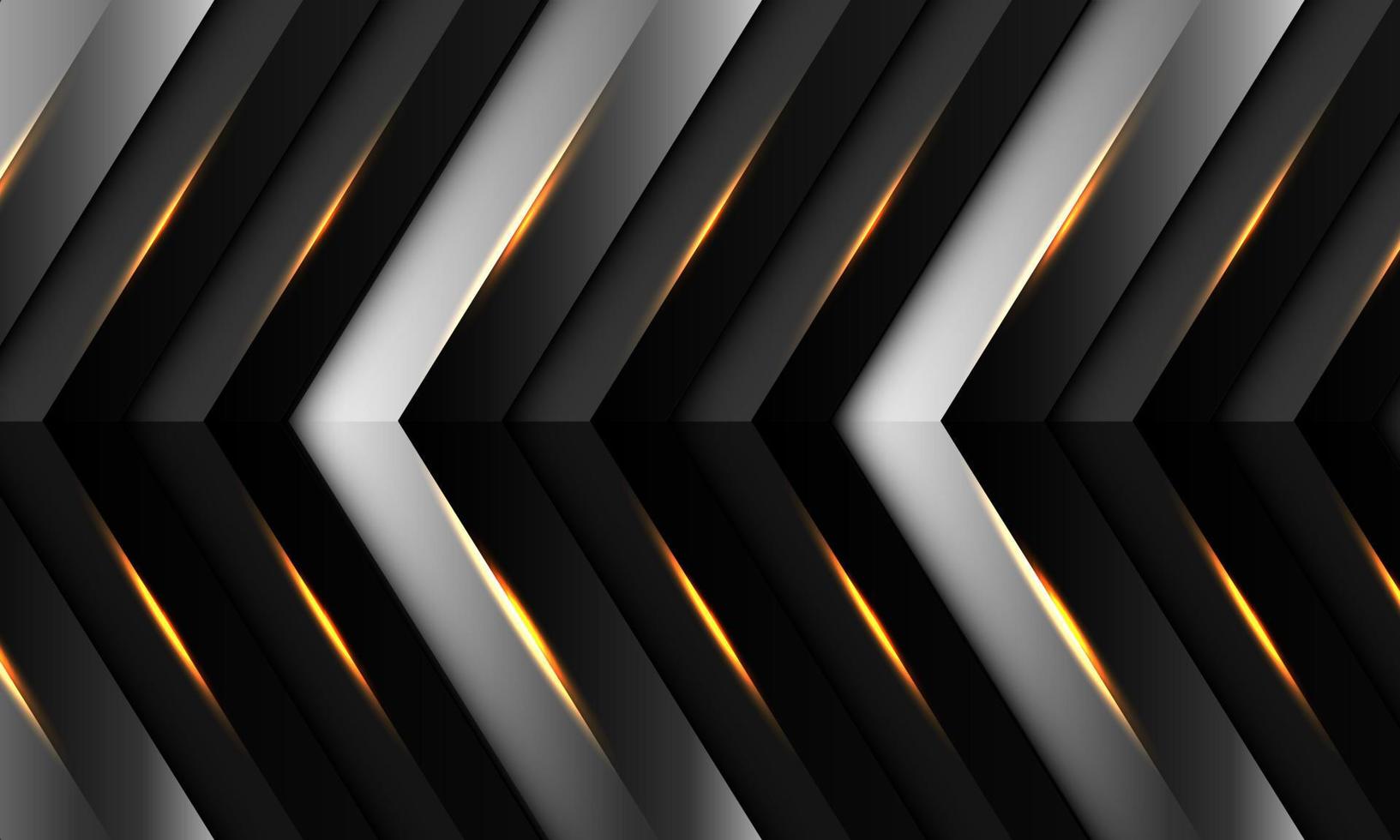 Abstract silver black metallic arrow direction gold light pattern design modern futuristic background vector