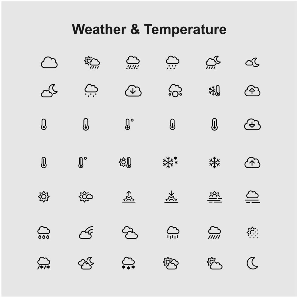 set of weather thin icons vector