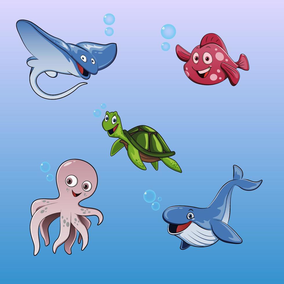 set of cute fish illustrations vector