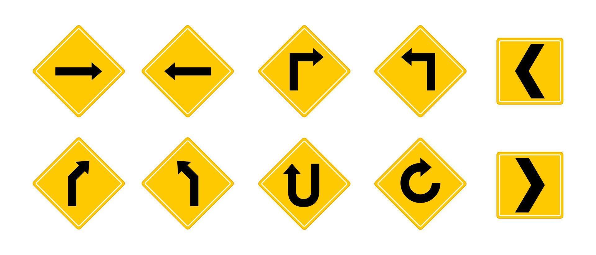 Set of yellow road sign and traffic sign. Vector illustration.