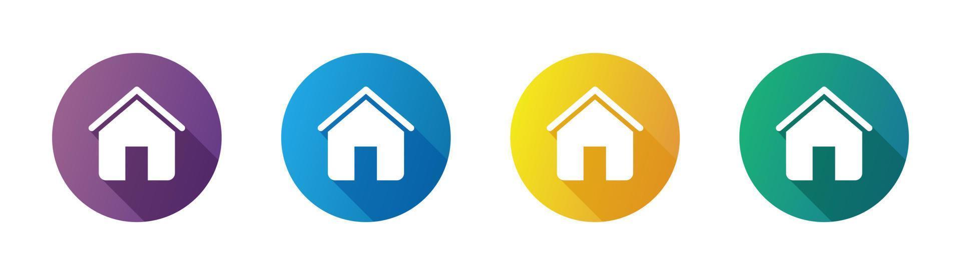 Home icon with shadow icon set. Flat style houses symbols for apps and websites. Main page button. vector