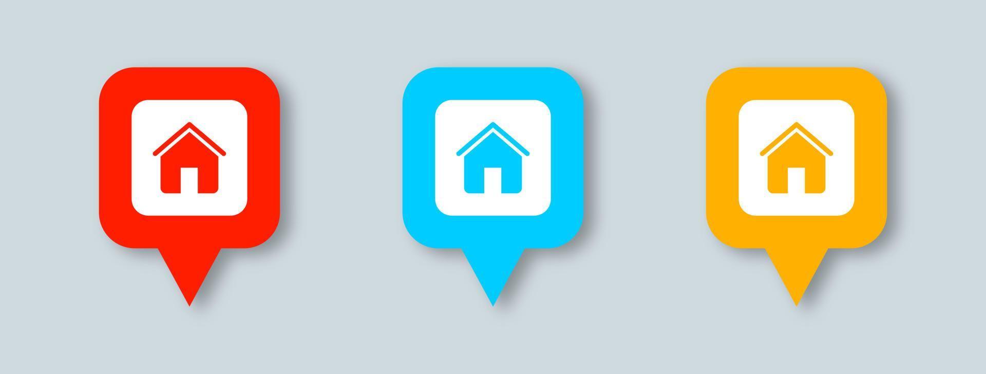 Home symbol on pin map location. Flat style houses symbols for apps and websites. vector