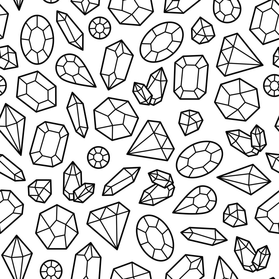 Gem Crystal Black Line on white background Seamless Pattern. Abstract art print. Design for paper, covers, cards, fabrics, interior items and any. Vector illustration.