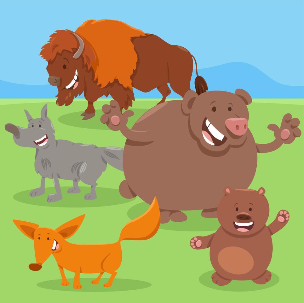 cartoon happy wild animal characters group vector