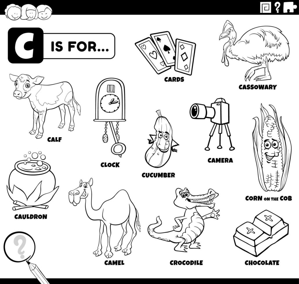 letter c words educational set coloring book page 7048082 Vector Art at