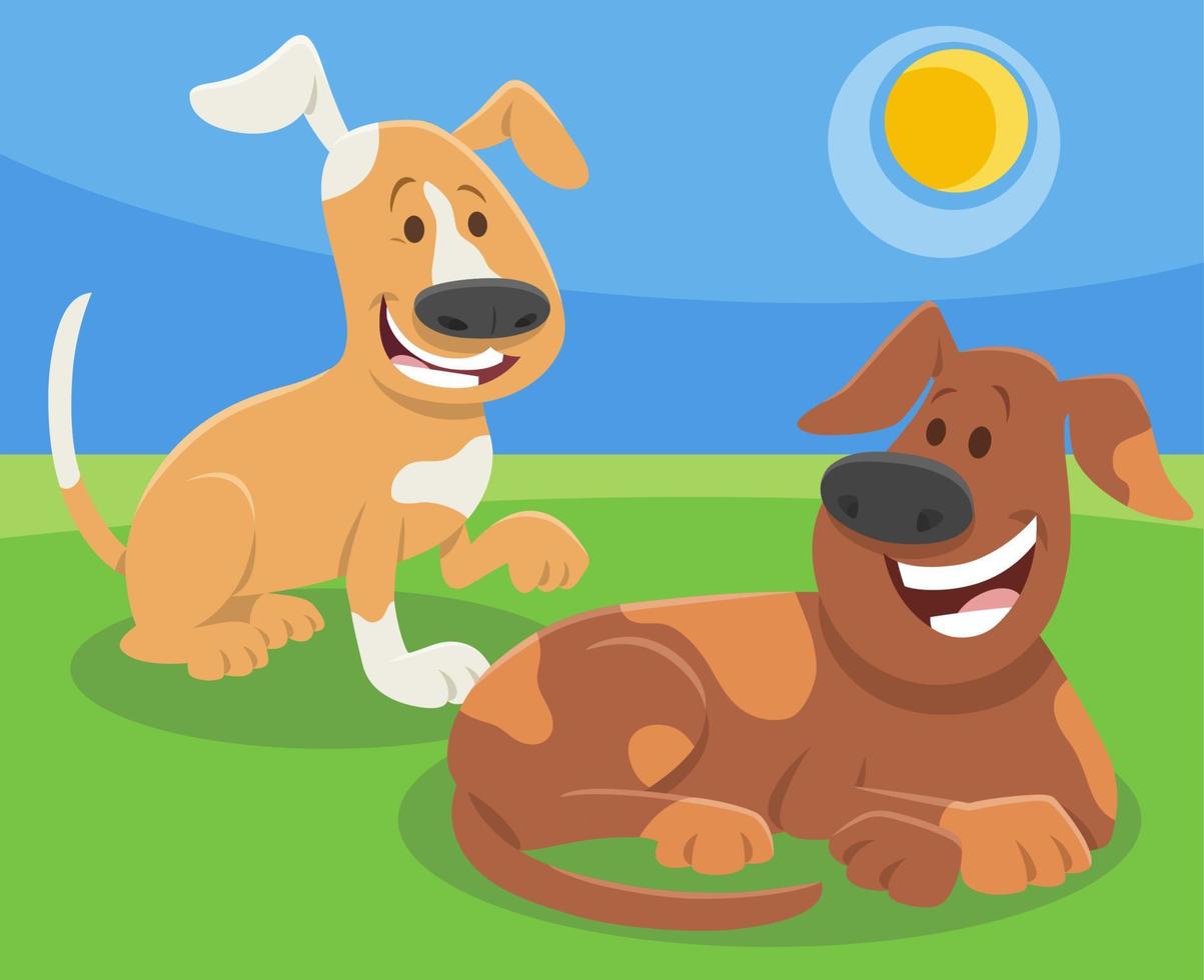 dos divertidos personajes de animales de perros de dibujos animados vector