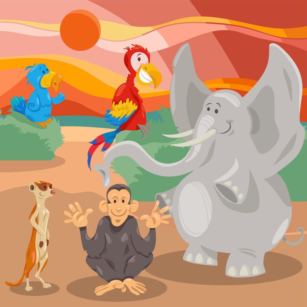 cartoon funny wild animal characters group vector