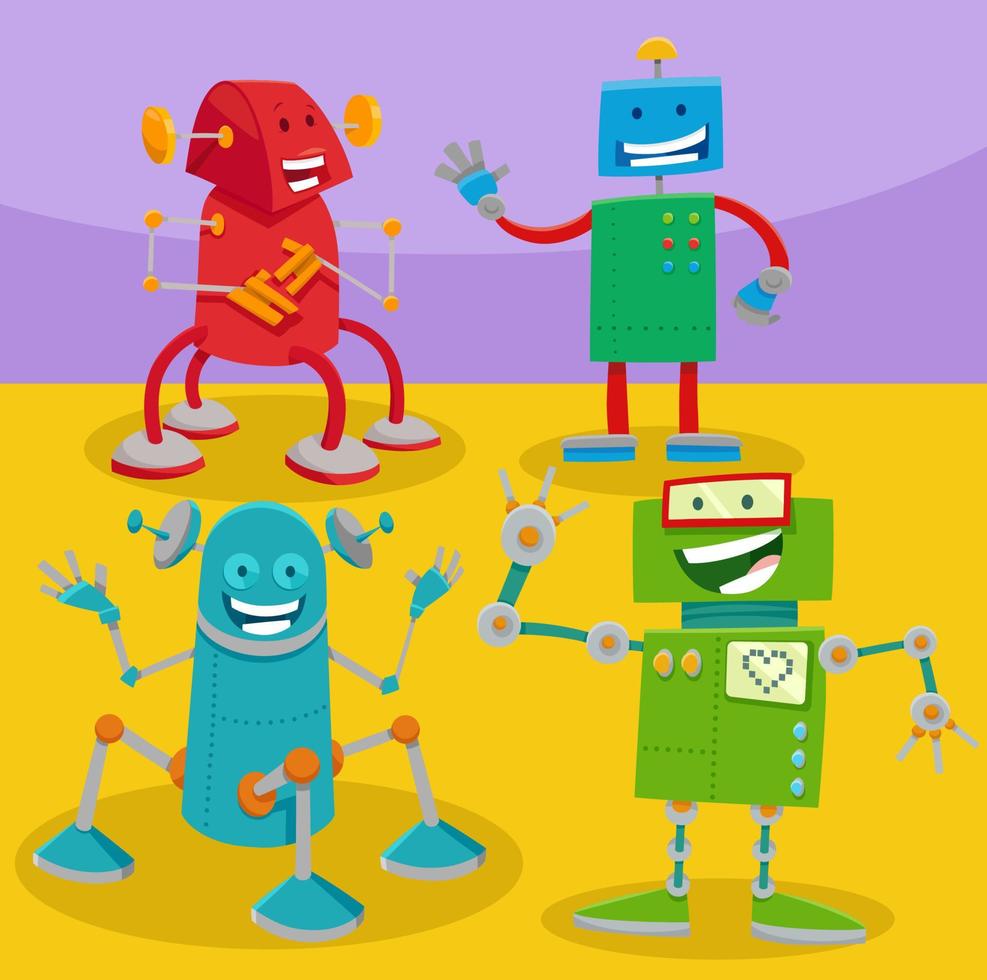 funny cartoon robots fantasy characters group vector