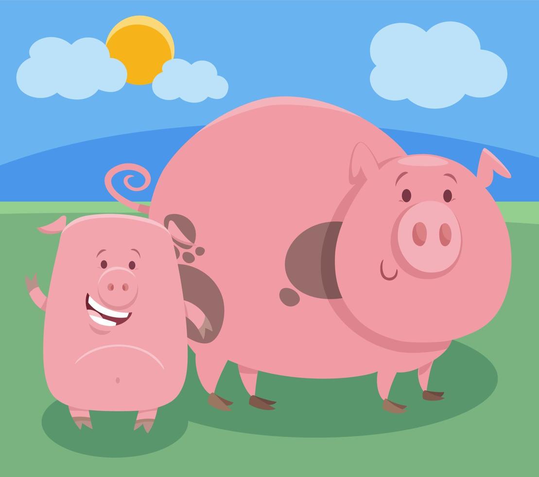 cartoon pig farm animal character with cute little piglet vector