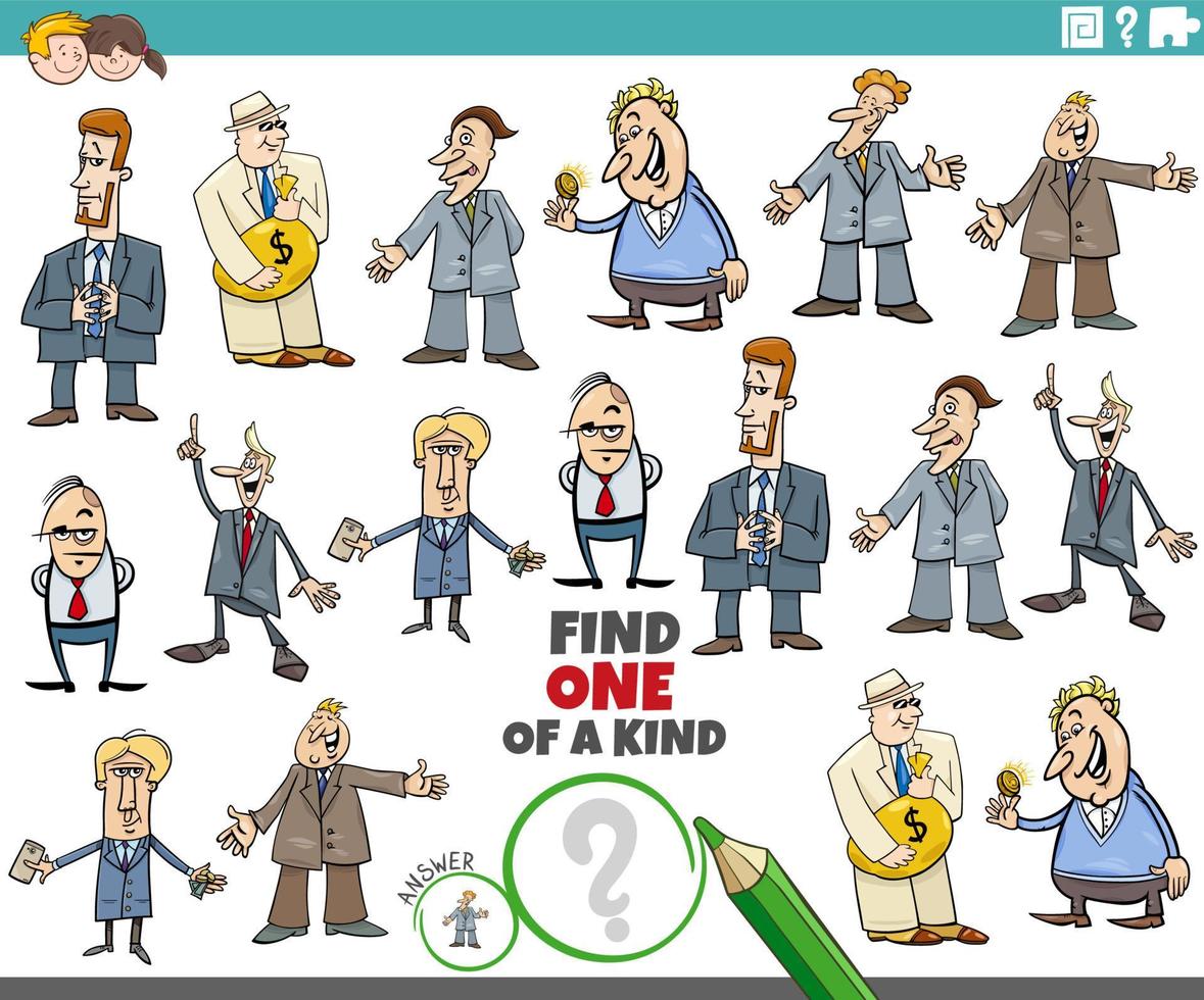 one of a kind task with cartoon businessmen characters vector