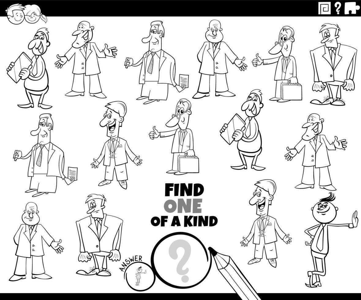 one of a kind game with cartoon businessmen coloring book page vector