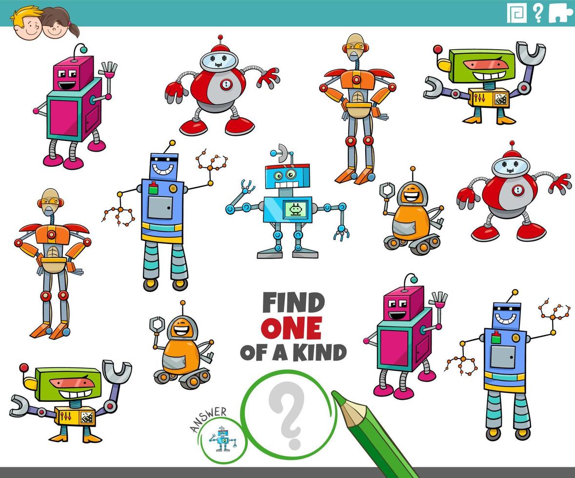 one of a kind game with funny cartoon robot characters vector