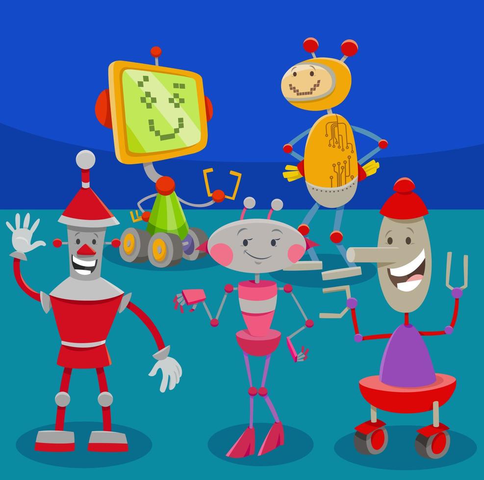 funny cartoon robots fantasy characters group vector