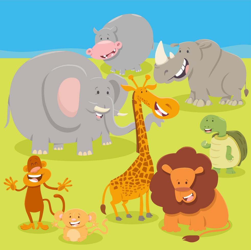 grupo de personajes de animales de safari salvaje de dibujos animados vector