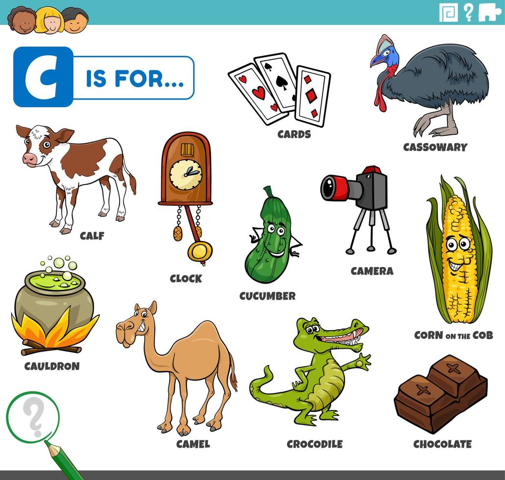 letter c words educational set with cartoon characters 7048157 Vector ...