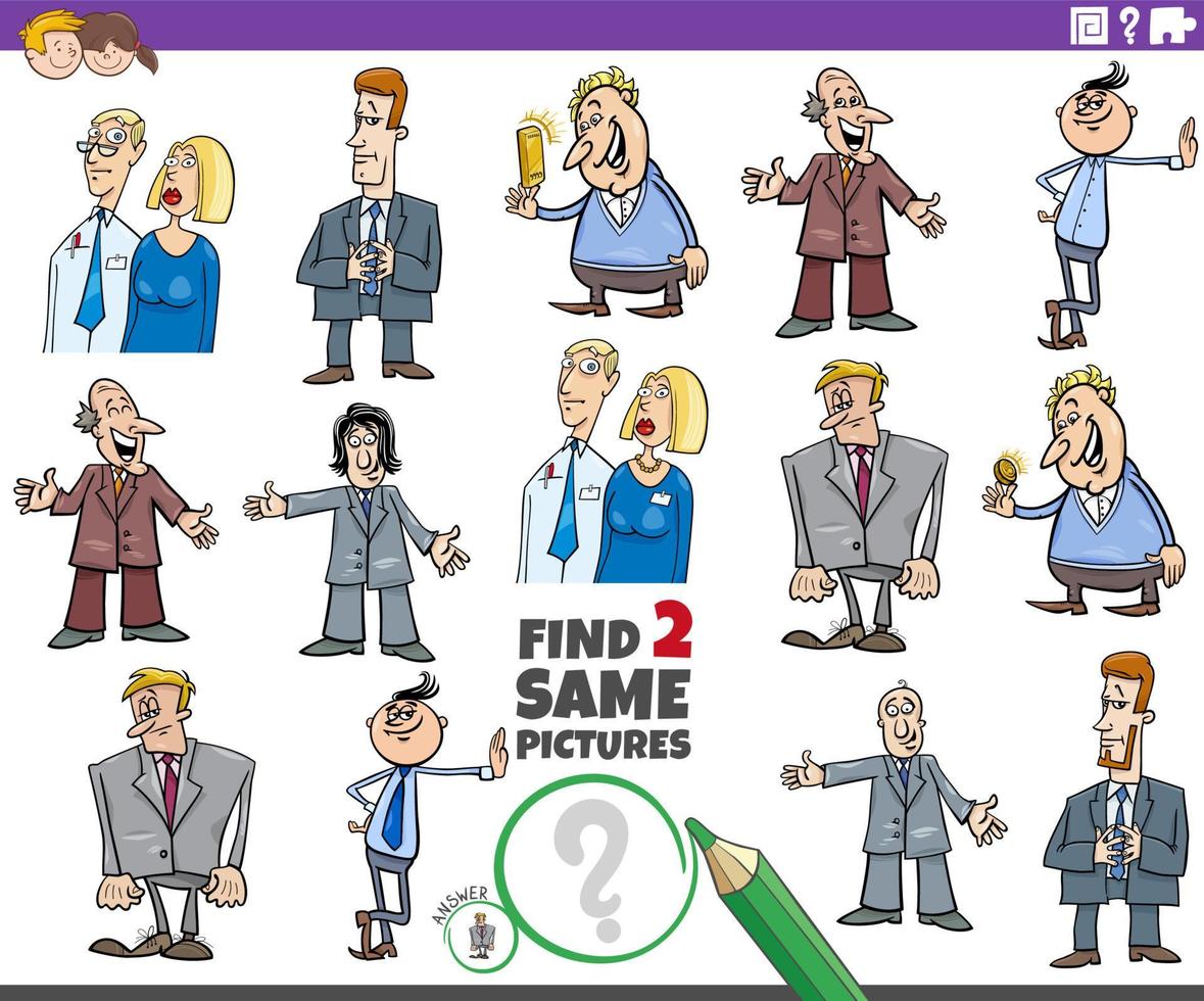 find two same cartoon people characters educational task vector