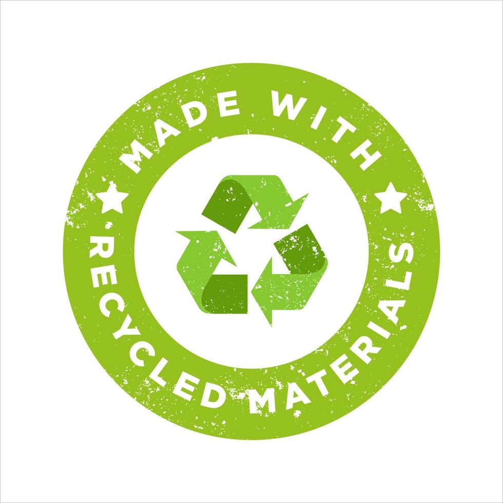 sello de grunge de materiales ecológicos. hecho con materiales reciclados sello grunge verde vector