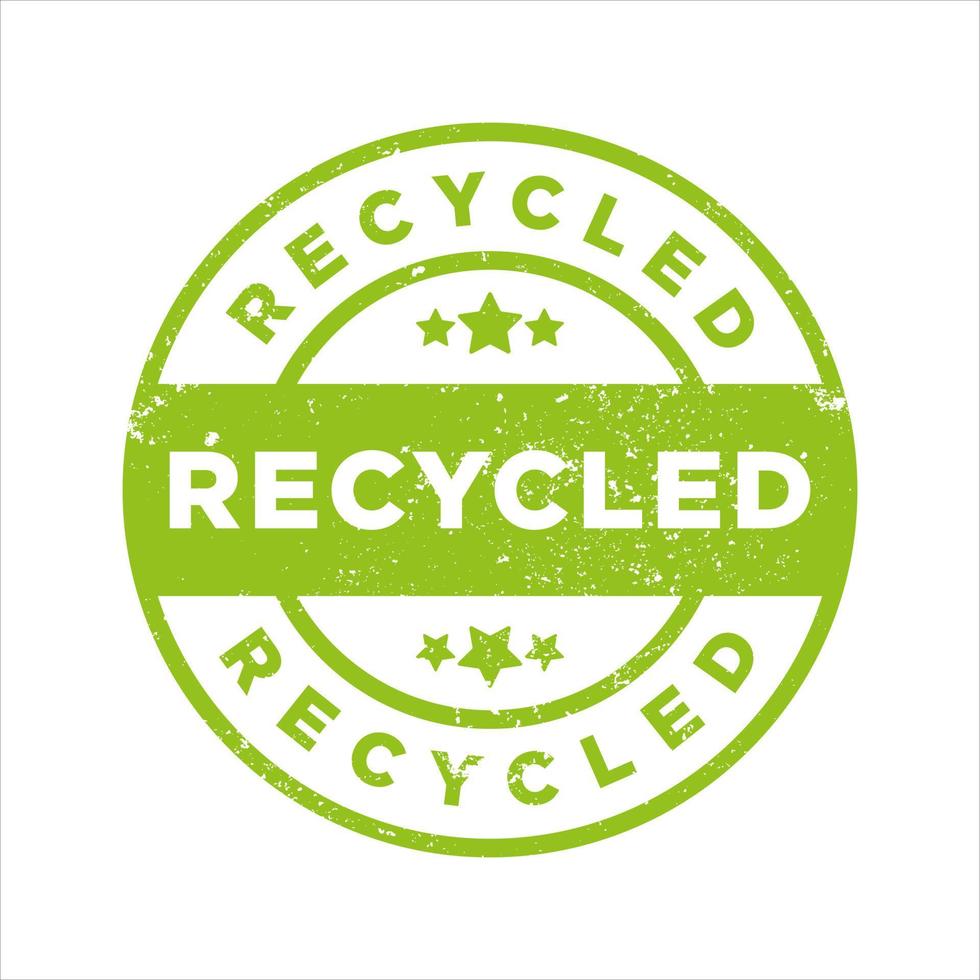 Recycled green grunge stamp. Recycled stamp or label vector illustration