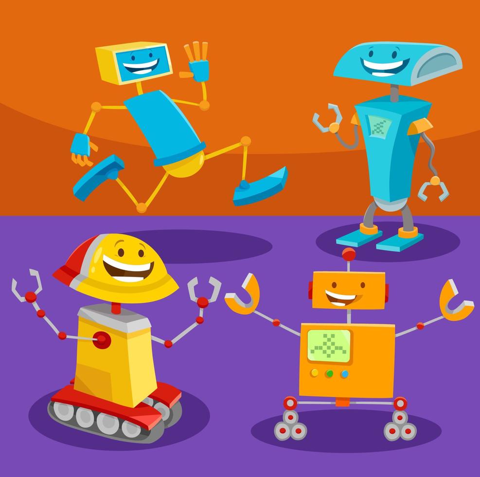 cartoon robots and droids fantasy characters group vector