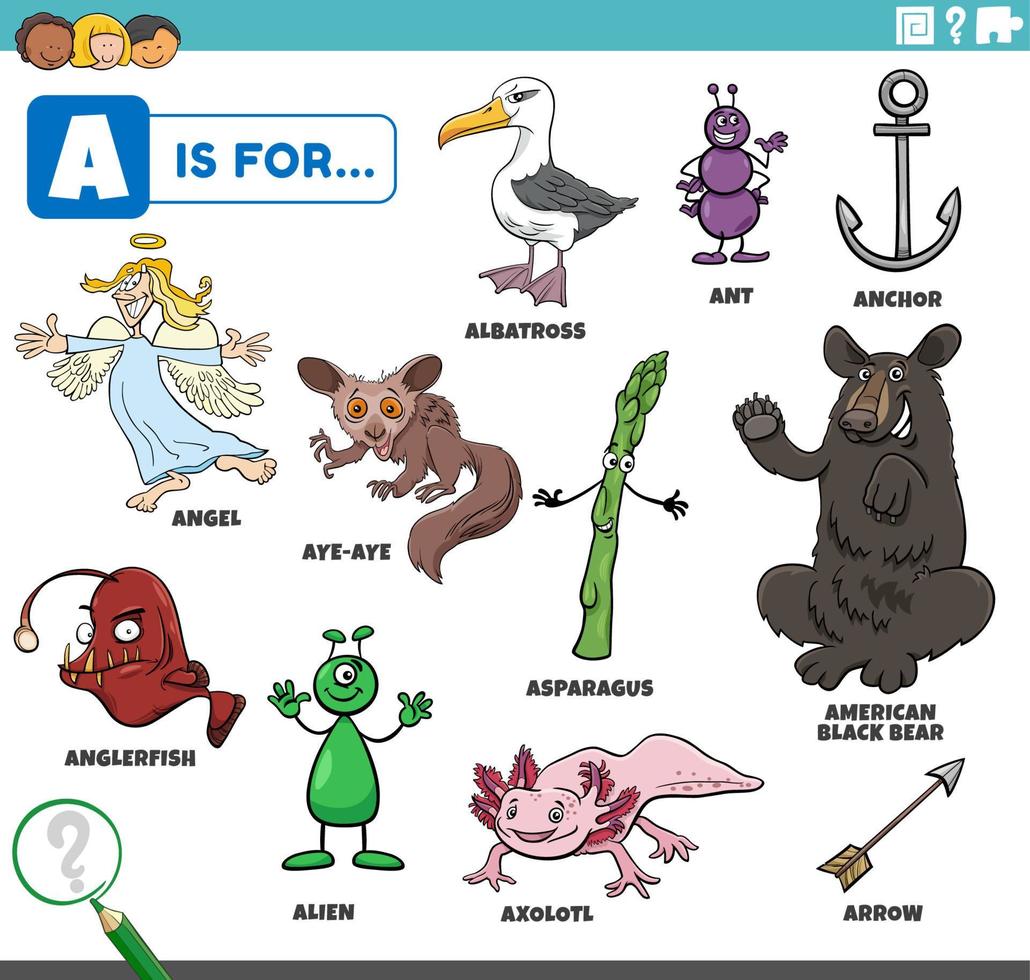 conjunto educativo de palabras de letra b con personajes de dibujos  animados 7048101 Vector en Vecteezy