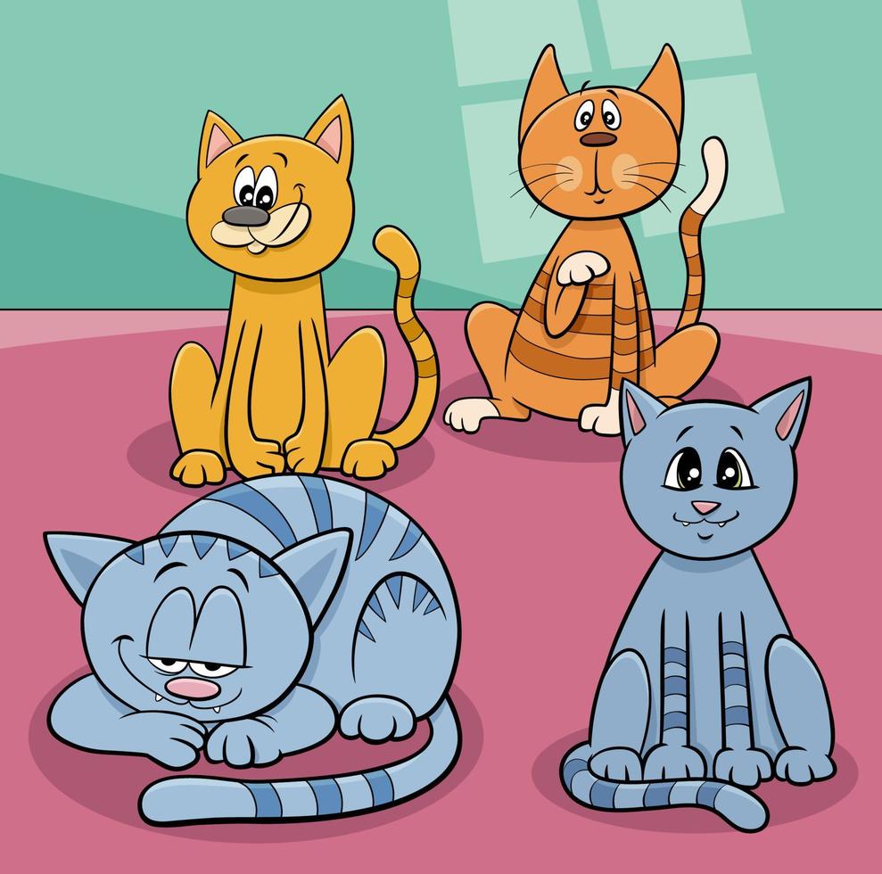cats animal characters at home cartoon illustration vector