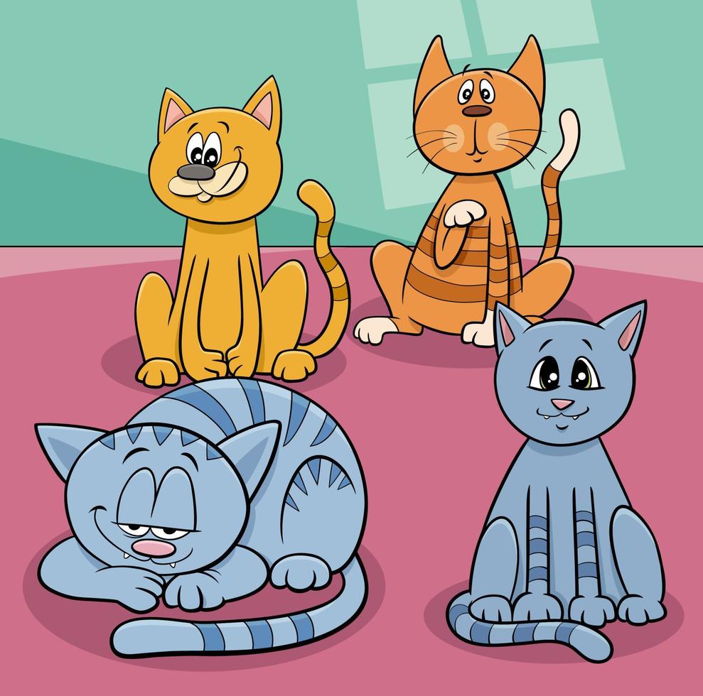 gatos animales personajes en casa ilustración de dibujos animados vector