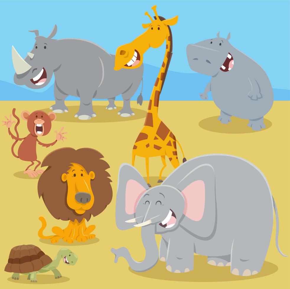 grupo de personajes de animales de safari feliz de dibujos animados vector