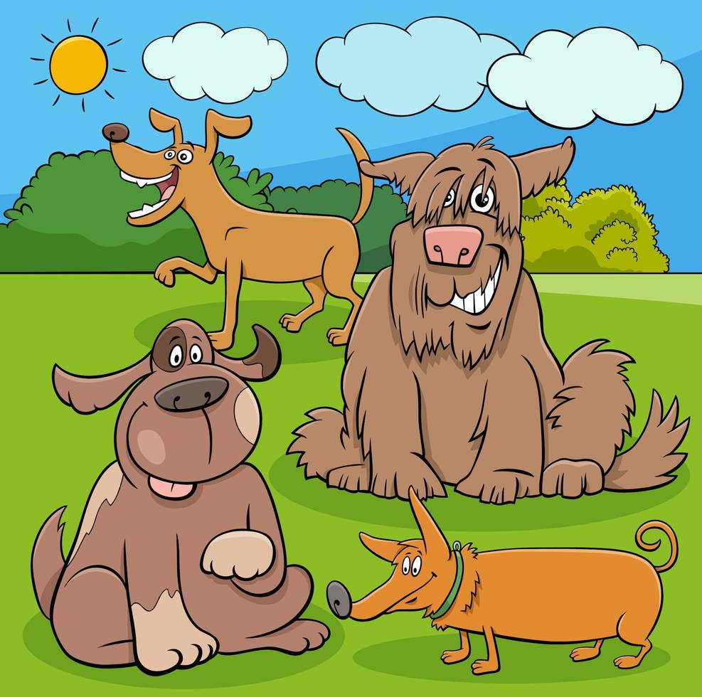 cartoon playful dogs characters in the park vector