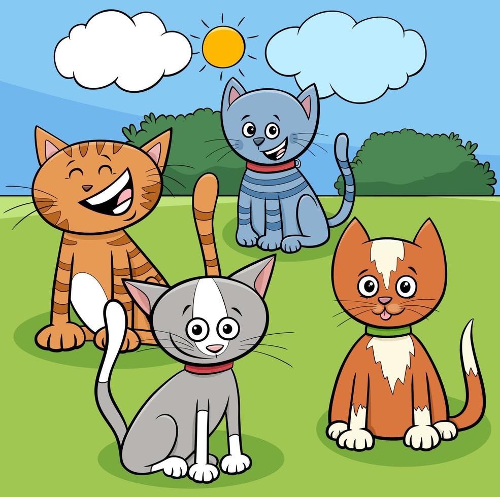 ilustración de dibujos animados de personajes de animales de gatos y gatitos vector