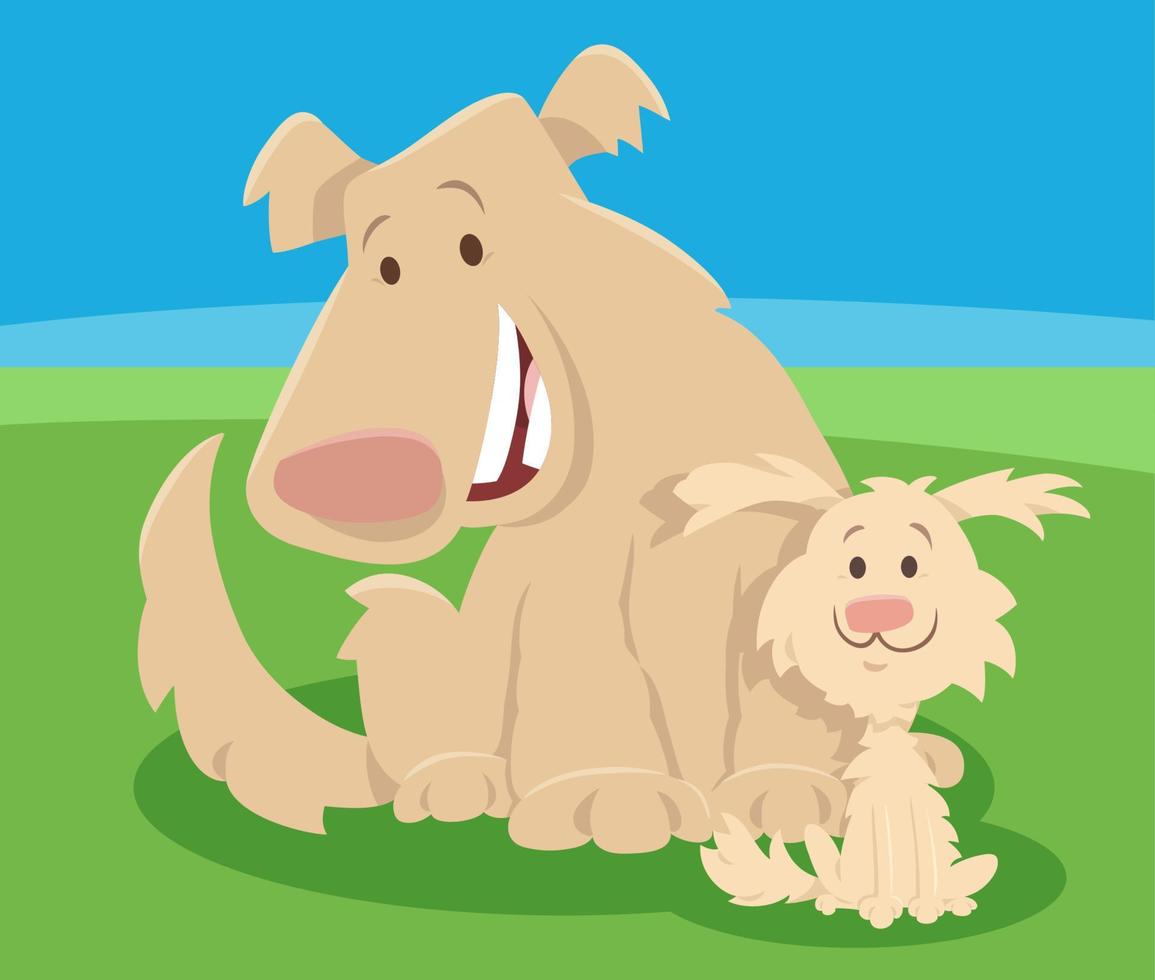 funny cartoon dog animal character with cute puppy vector