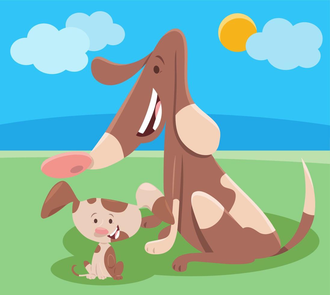 cartoon dog mon animal character with cute little puppy vector