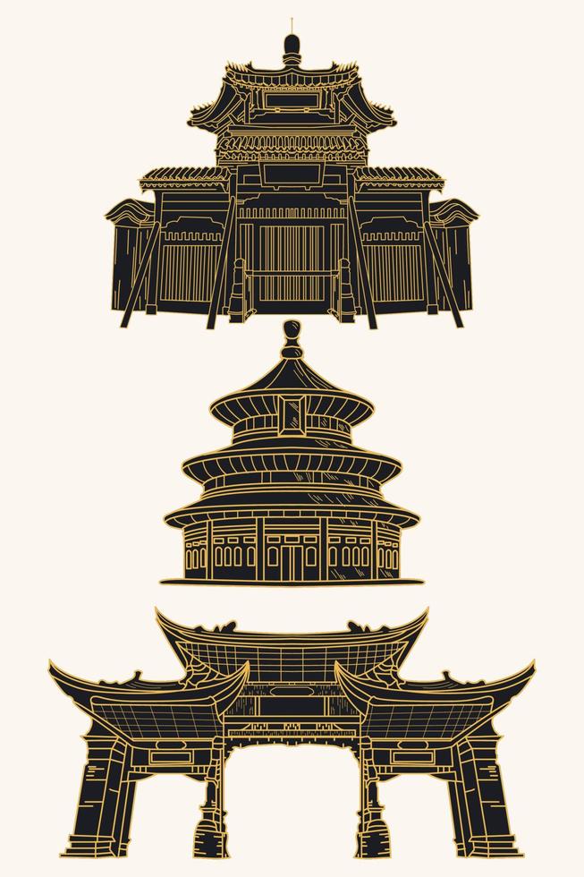 famous building line art, chinese building vector design.