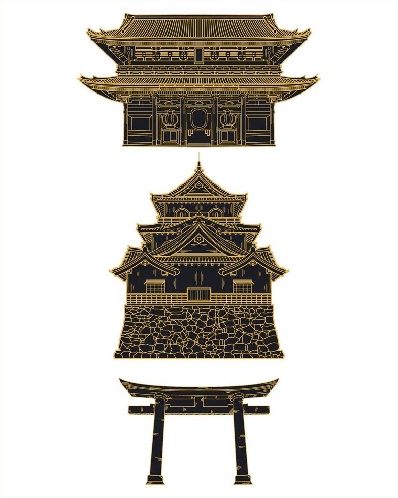 famous building line art, japan building vector design.