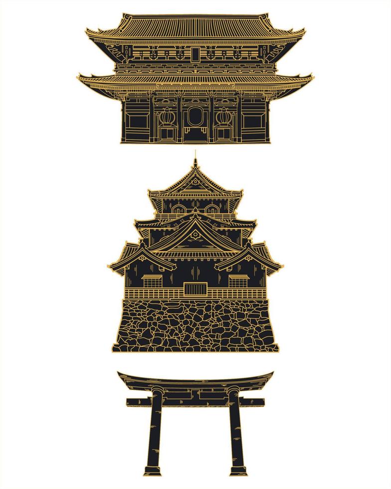 famous building line art, japan building vector design.