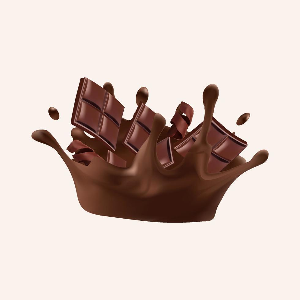 liquid splash chocolate around stack of chocolate blocks vector