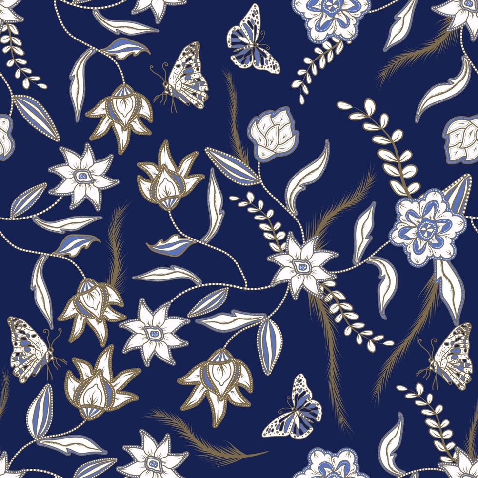 batik de estilo floral de patrones sin fisuras, patrón moderno para textiles. vector