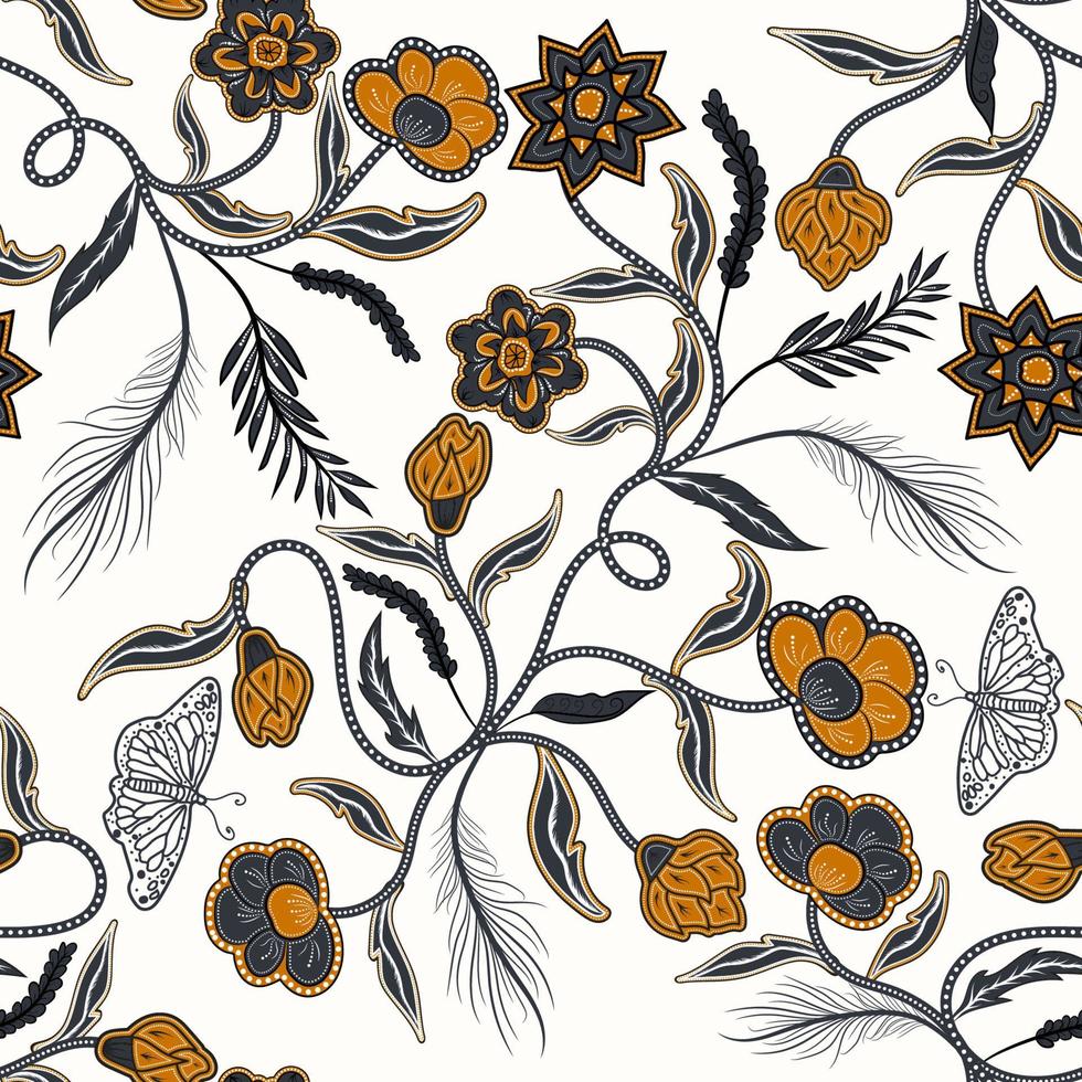 seamless pattern floral style traditional batik, design cloth motif. vector