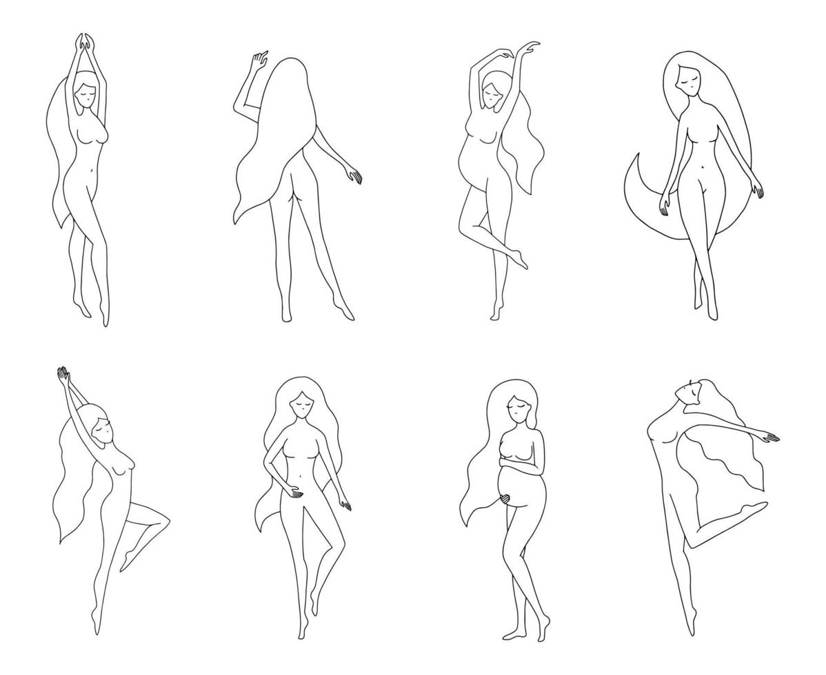 Aesthetic women line art vector