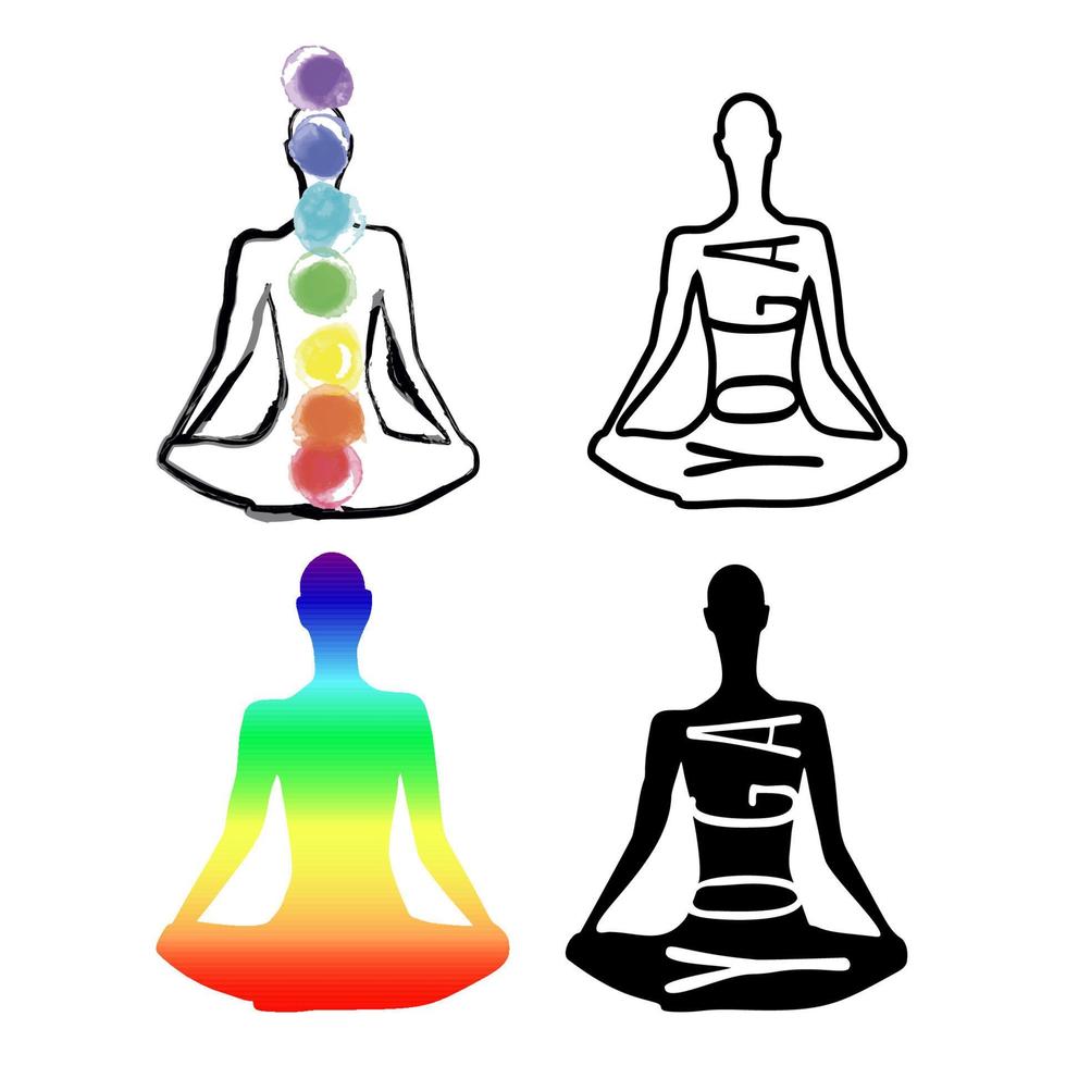 Set yoga sumbol sitting man in lotus position vector